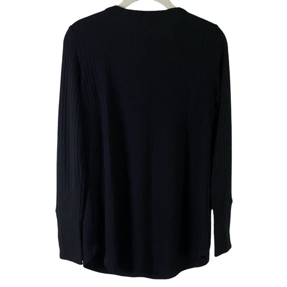 Chaser Women’s Waffle Knit Henley Shirt Top Black V-Neck Long Sleeve S Thermal - Picture 7 of 12
